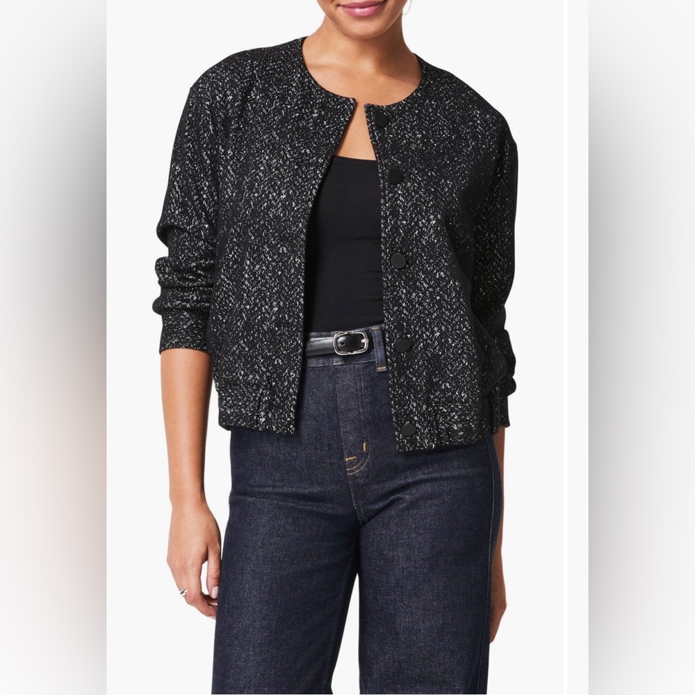SPANX Herringbone Ponte Knit Bomber Jacket In Black NWT! Womens Sz XL